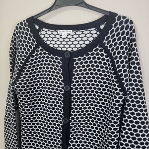 Pendleton Cardigan Sweater 100% Cotton Womens Medium Black White Button Front